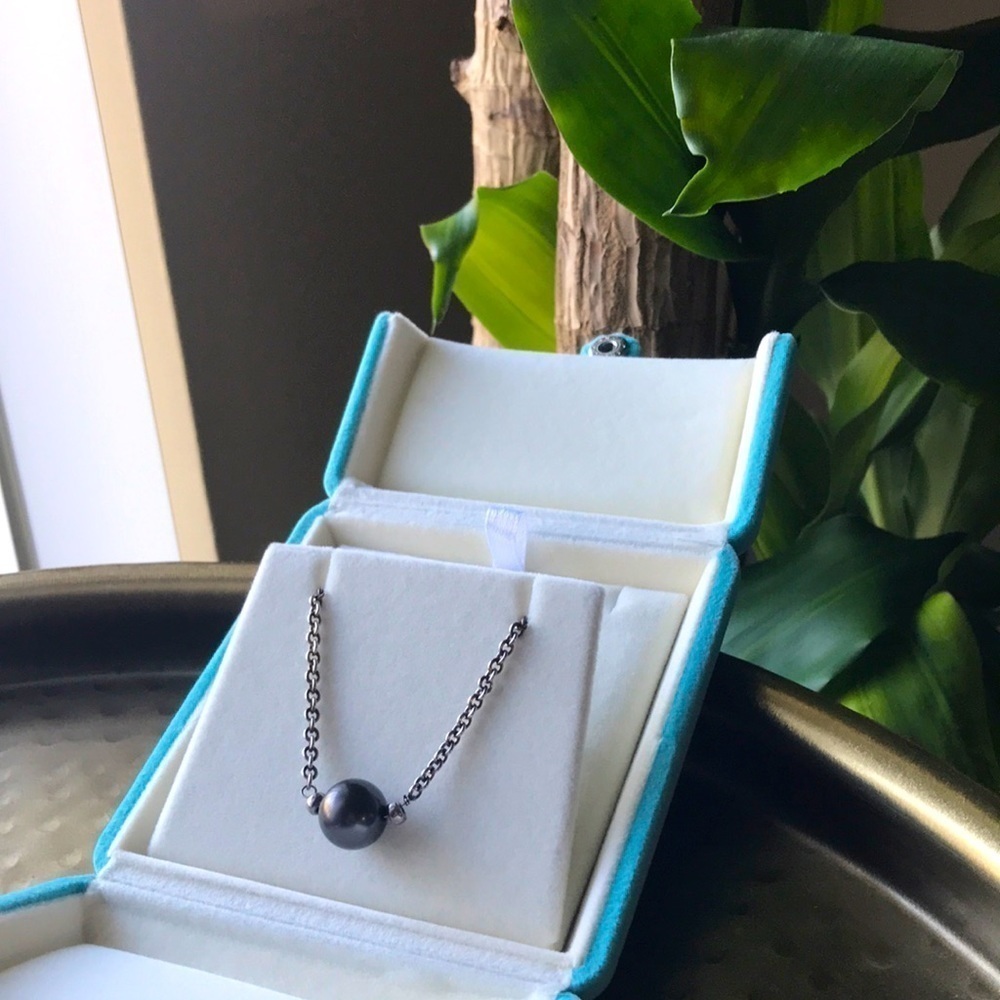 12mm Genuine Tahitian pearl/SS Necklace
